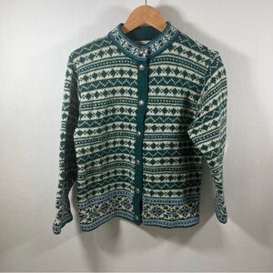 LL Bean Vintage Girls Signature Fair Isle Cardigan Sweater Size L